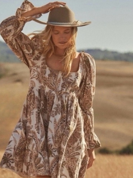 Pilcro Dresses & Skirts - Pilcro Cream Mini Dress with Brown Paisley Print